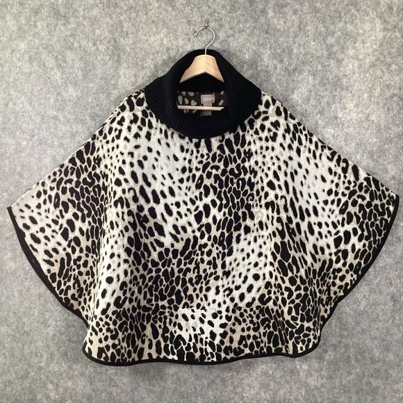 Chicos Sable Chianti Turtleneck Cape Poncho Sweater Womens L/XL Brown Cheetah - Picture 2 of 11